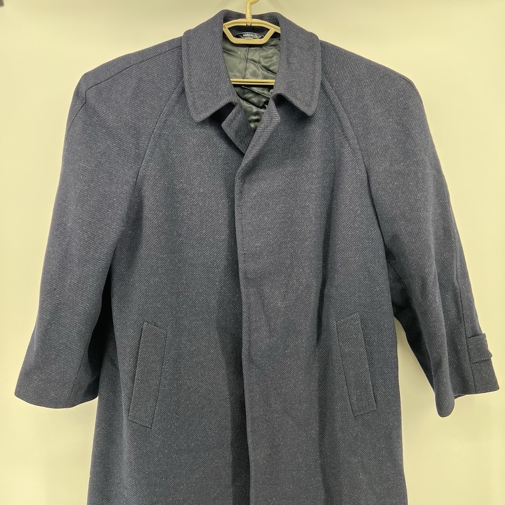 Canali Milano for Bloomingdale's Men's 100% Wool Overcoat Trench Navy Blue - Picture 3 of 14